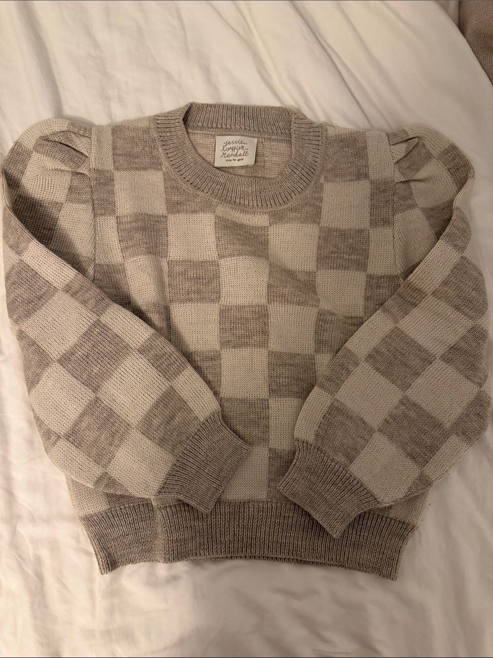 Loeffler Randall Women’s Check Crewneck Puff Sleeve Sweater - Beige